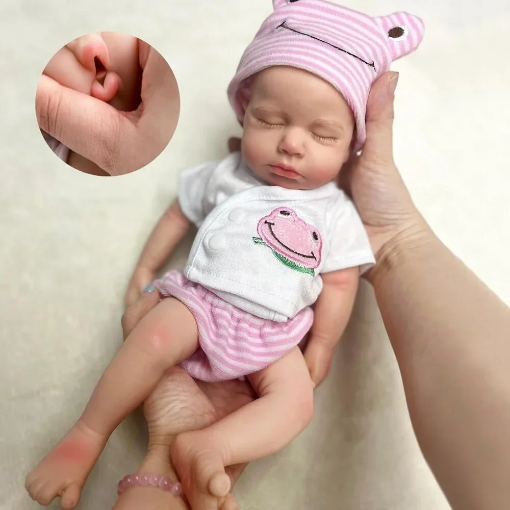 🆕33cm Reborn Baby Girl Sleeping closed mouth  Full Body Silicone Reborn Dolls